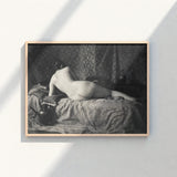 Black-and-white Framed Art Print Nude Figure Bed Encased Anonymous Parisian Camera, Operator, Young Model, Bistre Register, Wet-collodion