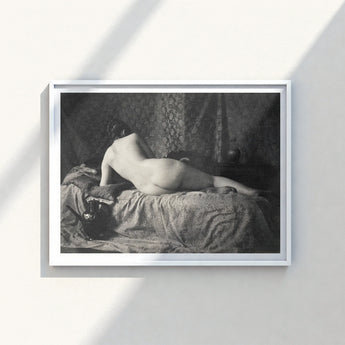 White-framed Black-and-white Art Print Nude Figure Bed Anonymous Parisian Camera, Operator, Young Model, Bistre Register, Wet-collodion