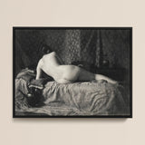 Female Nude from the Back Art Print / Canvas Black-framed Black-and-white Figure Bed Anonymous Parisian Camera, Operator, Young Model,