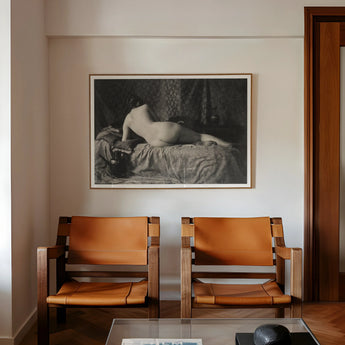 Female Nude from the Back Art Print / Canvas Framed Black-and-white Photograph Nude Figure Patterned Fabric Encased Anonymous Parisian