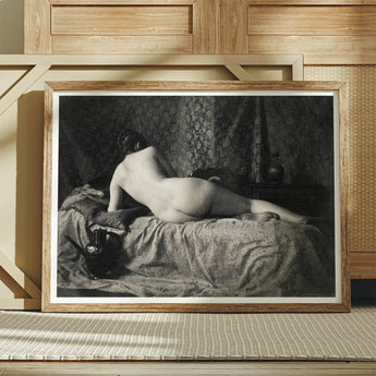 Female Nude from the Back Art Print / Canvas Framed Black-and-white Photographic Figure Bed Encased Anonymous Parisian Camera, Operator,
