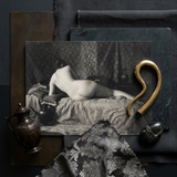 Female Nude from the Back Art Print / Canvas Gold S-shaped Metal Sculpture Anonymous Parisian Camera, Camera Operator, Young Nude Model,