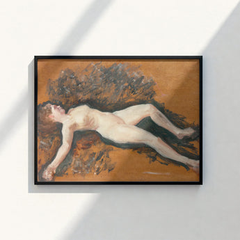 Framed Painting Nude Figure Earth-toned Ground Rendered Impressionistic Francis Augustus, Panel Left Deliberately, Bare, Female, Lathrop’s,