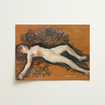 Female Nude - Francis Augustus Lathrop Art Print / Canvas Rectangular Oil Painting Figure Orange-brown Background, Panel Left Deliberately,