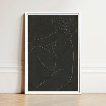 Female Nude Seated - Eric Gill Art Print / Canvas Minimalist Line White Frame Delicate Gold Pigotts Workshop Two, Years, Woman Emerges,
