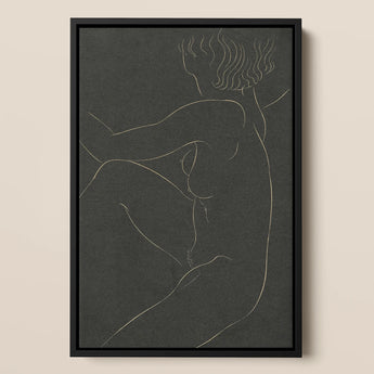 Female Nude Seated - Eric Gill Art Print / Canvas Black-framed Minimalist Artwork White Line Nude Figure Wavy Pigotts Workshop Two, Two