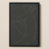 Female Nude Seated - Eric Gill Art Print / Canvas Black-framed Minimalist Artwork White Line Figure Wavy Pigotts Workshop Two, Years, Woman
