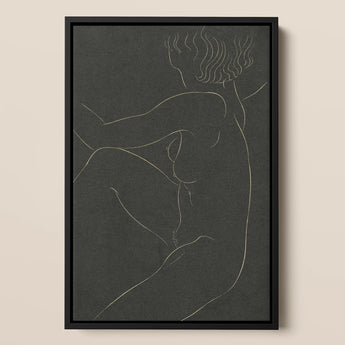 Female Nude Seated - Eric Gill Art Print / Canvas Black-framed Minimalist Artwork White Line Figure Wavy Pigotts Workshop Two, Years, Woman