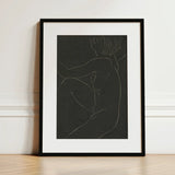 Female Nude Seated - Eric Gill Art Print / Canvas Black-framed Minimalist Line Figure White Pigotts Workshop Two, Years, Woman Emerges,