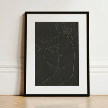 Female Nude Seated - Eric Gill Art Print / Canvas Black-framed Minimalist Line Figure White Pigotts Workshop Two, Years, Woman Emerges,