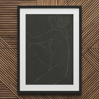 Female Nude Seated - Eric Gill Art Print / Canvas Black-framed Minimalist White Line Figure Pigotts Workshop Two, Years, Woman Emerges,