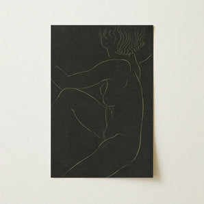 Female Nude Seated - Eric Gill Art Print / Canvas Black Rectangular Minimalist White Line Pigotts Workshop Two, Years, Woman Emerges,