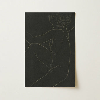 Female Nude Seated - Eric Gill Art Print / Canvas Black Rectangular Art Print Minimalist White Line Nude Pigotts Workshop Two, Two Years,
