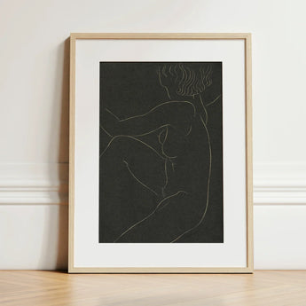 Female Nude Seated - Eric Gill Art Print / Canvas Minimalist Line Figure Profile Framed Pigotts Workshop Two, Years, Woman Emerges, Single
