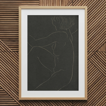 Female Nude Seated - Eric Gill Art Print / Canvas Minimalist Line Nude Figure Profile Rendered Delicate White Pigotts Workshop Two, Two