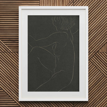 Female Nude Seated - Eric Gill Art Print / Canvas White-framed Minimalist Line Figure Dark Pigotts Workshop Two, Years, Woman Emerges,