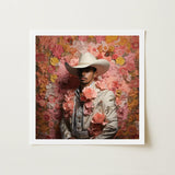 Fernando - Gay Mexican Vaquero Art Print / Canvas Framed Portrait Man Ornate White Cowboy Hat Light-colored, Elegant Latino Outlaw’s,