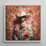 Fernando - Gay Mexican Vaquero Art Print / Canvas Framed Portrait Man Off-white Cowboy Hat Embroidered Jacket, Elegant Latino Outlaw’s,
