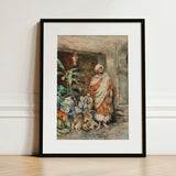 Figure of a Moor - Carlo Ascenzi Art Print / Canvas Black-framed Watercolor Painting African Man Traditional, Echo Clings, Ochre Walls