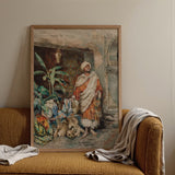 Figure of a Moor - Carlo Ascenzi Art Print / Canvas Framed Vintage-style Painting Figure Traditional Attire Lush Plants Carlo Ascenzi Art,