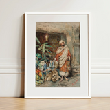 Figure of a Moor - Carlo Ascenzi Art Print / Canvas Framed Watercolor Painting Man Traditional Attire Colorful Textiles Carlo Ascenzi Art,