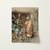 Figure of a Moor - Carlo Ascenzi Art Print / Canvas Vintage-style Watercolor Painting Man Traditional Attire Colorful Textiles, Echo