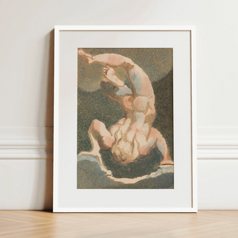 The First Book of Urizen - William Blake Art Print / Canvas Framed Artwork Nude Figure Acrobatic Pose Enclosed Simple Single Male Body,