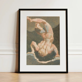 The First Book of Urizen - William Blake Art Print / Canvas Framed Artwork Nude Figure Acrobatic Pose Enclosed Sleek Single Male Body, Legs