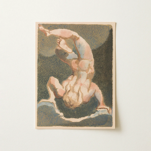 The First Book of Urizen - William Blake Art Print / Canvas, Single Male Body, Legs Thrust Skyward, Figure Plunges Inverted, Olive-teal