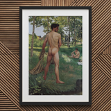 Fisherman with a Net - Frederic Bazille Fine-Art-Print / Leinwand, 20x30’’ / 51x76cm / Schwarzer Rahmen / Passepartout, Poster, Drucke & Visuelles