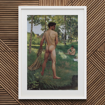 Fisherman with a Net - Frederic Bazille Fine Art Print / Canvas White Framed Painting Nude Man Net Outdoors Scene Frederic Bazille, Pagan