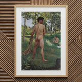 Fisherman with a Net - Frederic Bazille Fine Art Print / Canvas Wooden Framed Artwork Nude Male Figure Nets, Pagan Fragment, Raw
