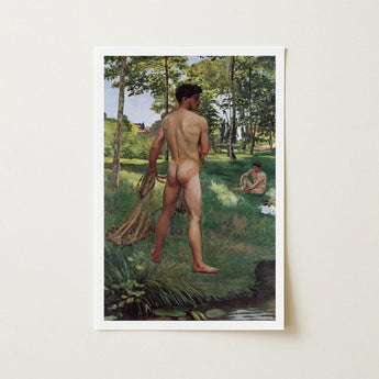 Fisherman with a Net - Frederic Bazille Fine Art Print / Canvas Framed Reproduction Classical Painting Two Nude Male Figures, Pagan