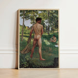 Fisherman with a Net - Frederic Bazille Fine Art Print / Canvas Framed Painting Nude Male Figure Outdoor Rendered Impressionistic, Pagan