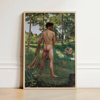 Fisherman with a Net - Frederic Bazille Fine Art Print / Canvas Framed Painting Nude Male Figure Outdoor Rendered Impressionistic, Pagan