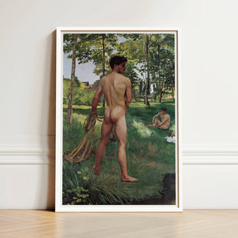 Fisherman with a Net - Frederic Bazille Fine Art Print / Canvas Framed Reproduction Classical Nude Painting Two Figures Outdoor, Pagan