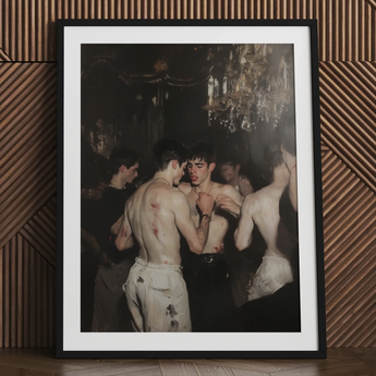 Fisticuffs - Stampa d’arte Baroque Gay Fight Club / Tela, 24x32’’ / 61x81cm / Cornice nera / Passe-partout, Poster Stampe e Opere d’arte visiva, Toby
