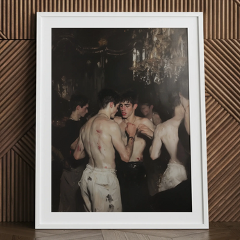 Fisticuffs - Stampa d’arte Baroque Gay Fight Club / Tela, 24x32’’ / 61x81cm / Cornice bianca / Passe-partout, Poster Stampe e Opere d’arte visiva, Toby