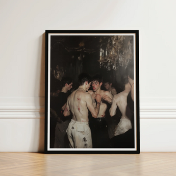 Black-framed Art Print Dramatic Dimly Lit Scene Shirtless Baroque Gay Fight, Club, Bodies Rest