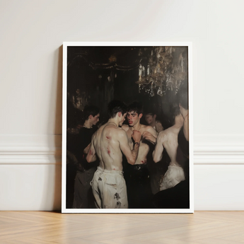 Framed Art Print Dramatic Dark-toned Painting Shirtless Men Baroque Gay Fight, Club, Bodies Rest
