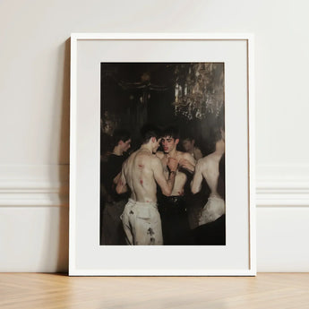 Fisticuffs - Baroque Gay Fight Club Art Print / Canvas White-framed Dramatic Darkly Lit Painting Shirtless, Bodies Rest Prints