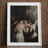 Fisticuffs - Baroque Gay Fight Club Art Print / Canvas White Framed Photo Shirtless Men Dimly Lit Room, Bodies Rest Prints