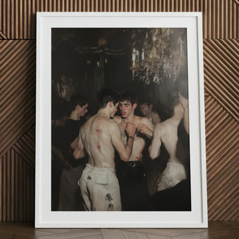 Fisticuffs - Baroque Gay Fight Club Art Print / Canvas White Framed Photo Shirtless Men Dimly Lit Room, Bodies Rest Prints