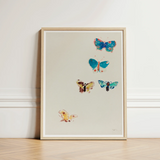 Framed Artwork Five Colorful Watercolor-style Butterflies Light Beige Odilon Redon, Invisible Aria