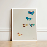 Framed Artwork Five Colorful Hand-painted Butterflies Blue Teal Odilon Redon, Invisible Aria