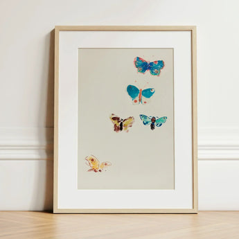 Five Butterflies - Odilon Redon Art Print / Canvas Framed Artwork Colorful Watercolor-style Light Beige, Invisible Aria, Prints
