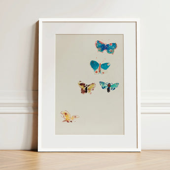 Five Butterflies - Odilon Redon Art Print / Canvas Framed Artwork Colorful Watercolor-style Shades Blue, Invisible Aria, Prints