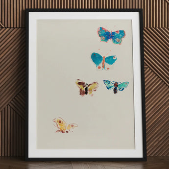 Five Butterflies - Odilon Redon Art Print / Canvas Framed Butterfly Artwork Vibrant Colors Simple Black Frame, Invisible Aria, Prints