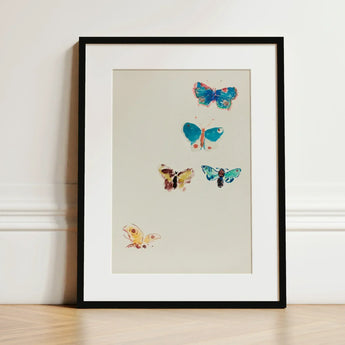 Five Butterflies - Odilon Redon Art Print / Canvas Framed Watercolor Artwork Colorful Blue Yellow, Invisible Aria, Prints