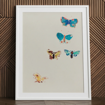 Five Butterflies - Odilon Redon Art Print / Canvas White Framed Butterfly Artwork Odilon Redon, Invisible Aria, Five Butterflies